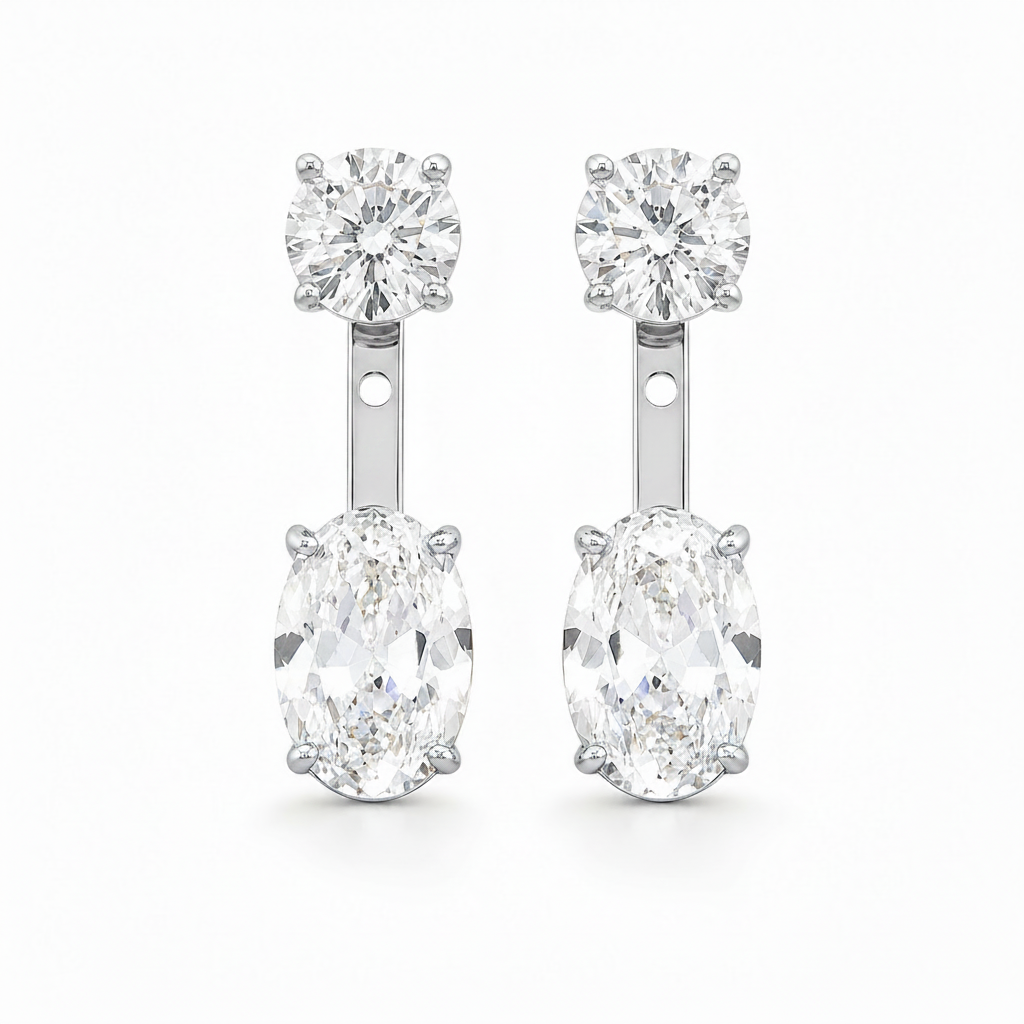 EARRINGS EAR JACKET PREMIUM OVAL CUBIC ZIRCONIA