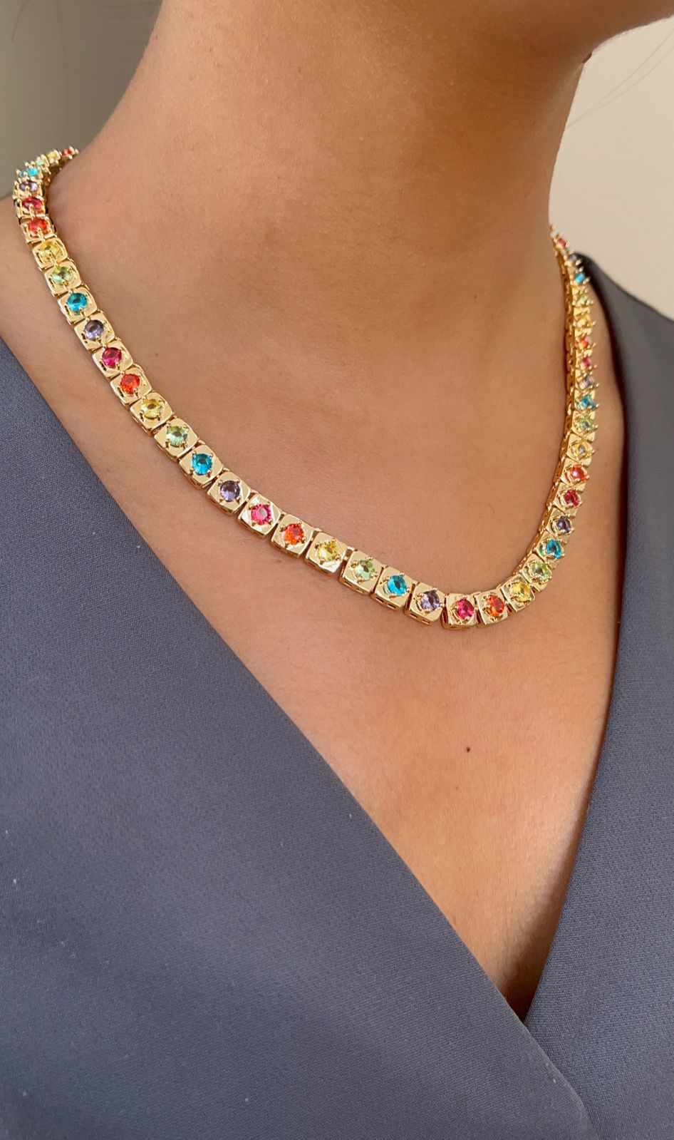 NECKLACE SQUARE CUBIC ZIRCON COLORS DELUXE