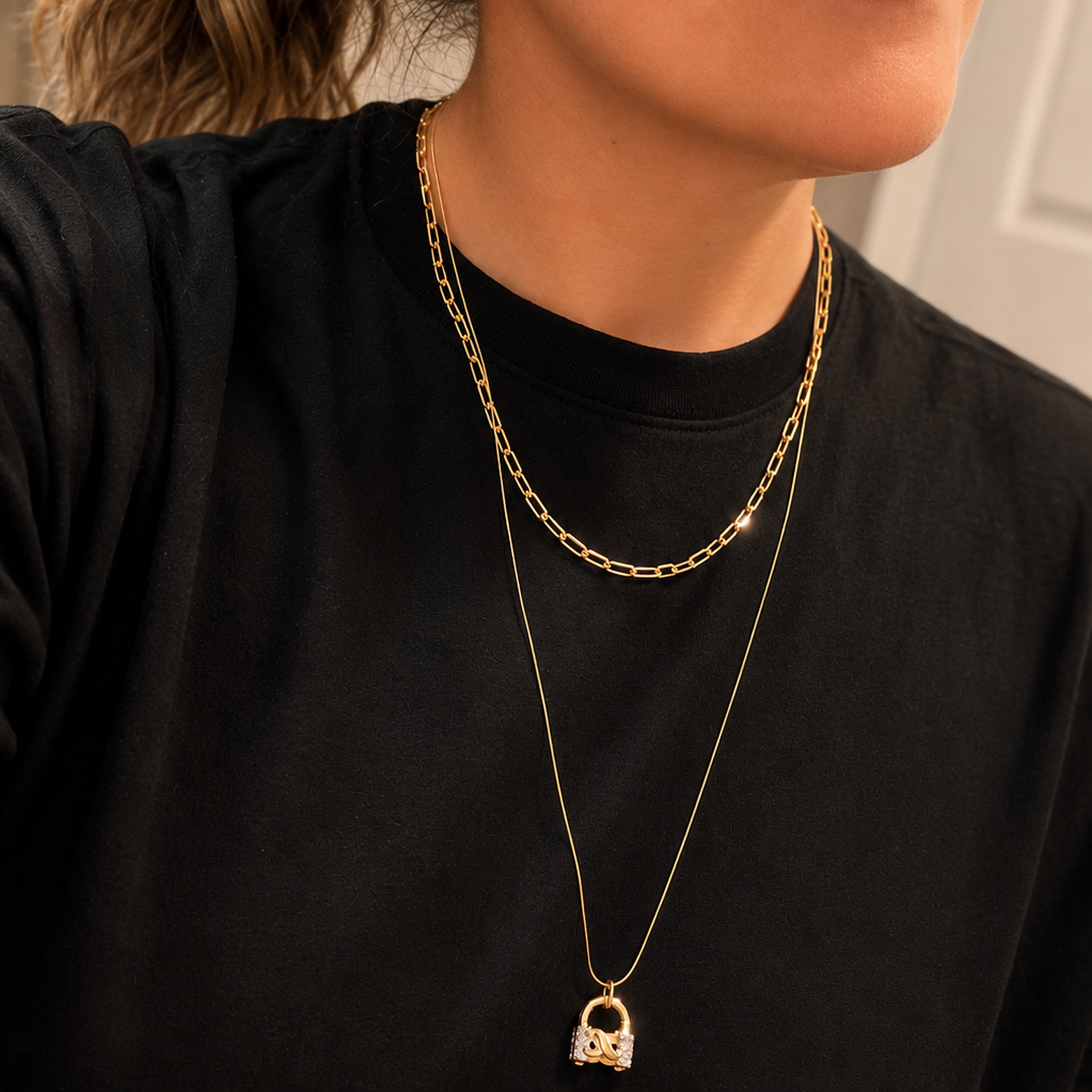 NECKLACE LOCK DUO PLATED WITH CUBIC ZIRCONIA
