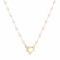 NECKLACE RICE SHAPE PEARLS HEART FRONT CLASP