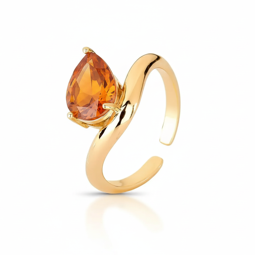 RING ORGANIC TEAR DROP CUBIC ZIRCONIA ADJUSTABLE