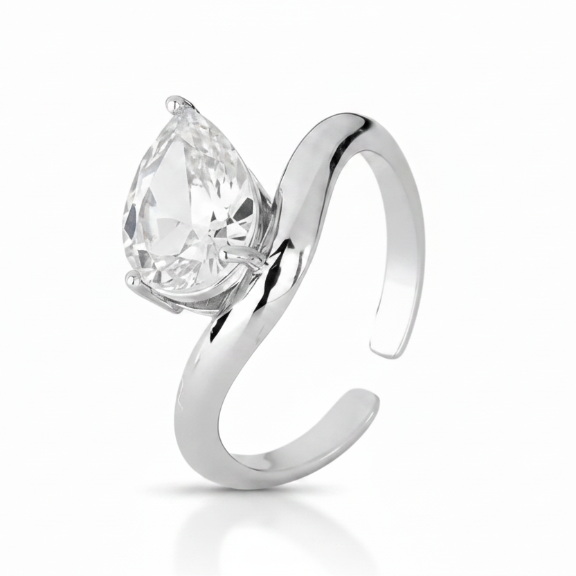 RING ORGANIC TEAR DROP CUBIC ZIRCONIA ADJUSTABLE