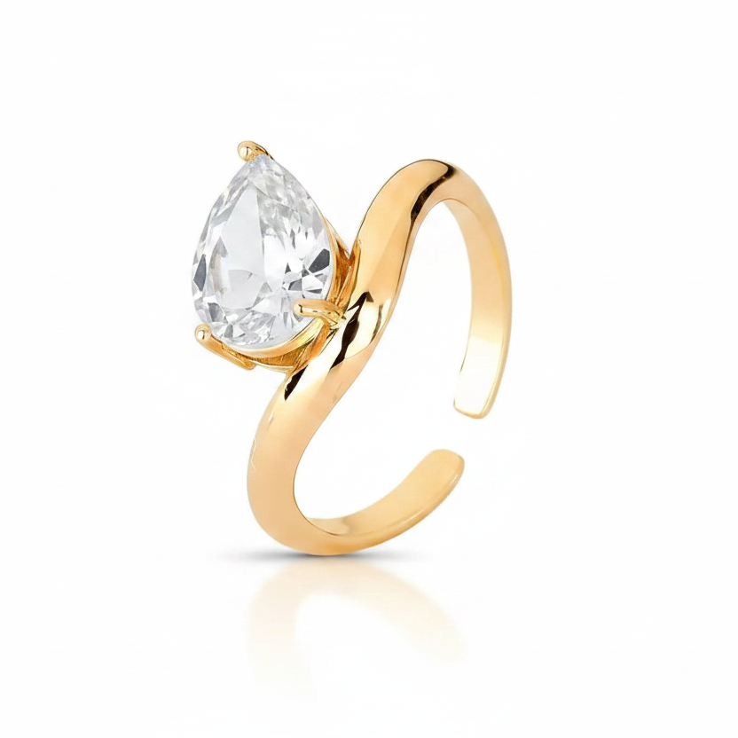 RING ORGANIC TEAR DROP CUBIC ZIRCONIA ADJUSTABLE