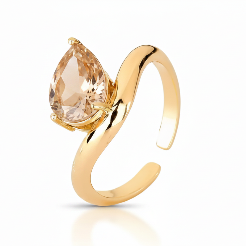RING ORGANIC TEAR DROP CUBIC ZIRCONIA ADJUSTABLE