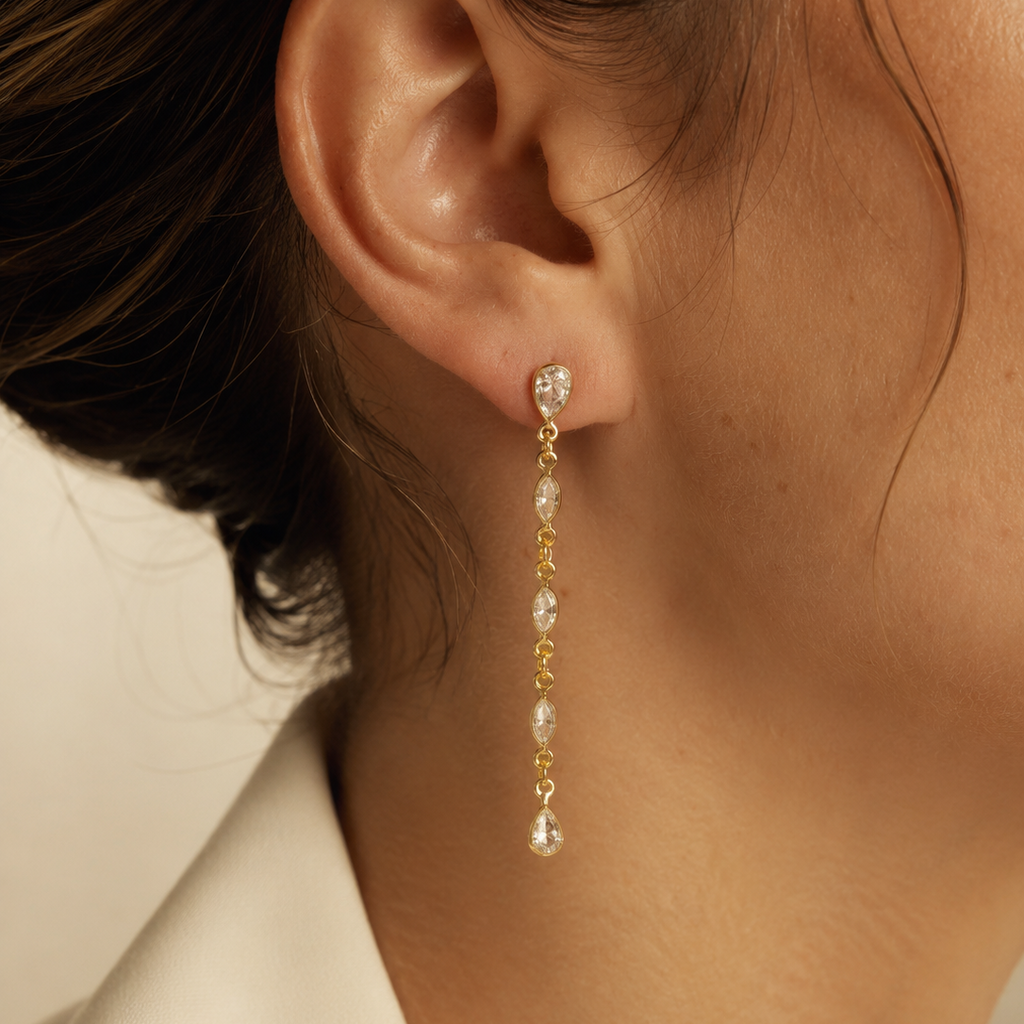 EARRINGS LONG THREAD CUBIC ZIRCONIA