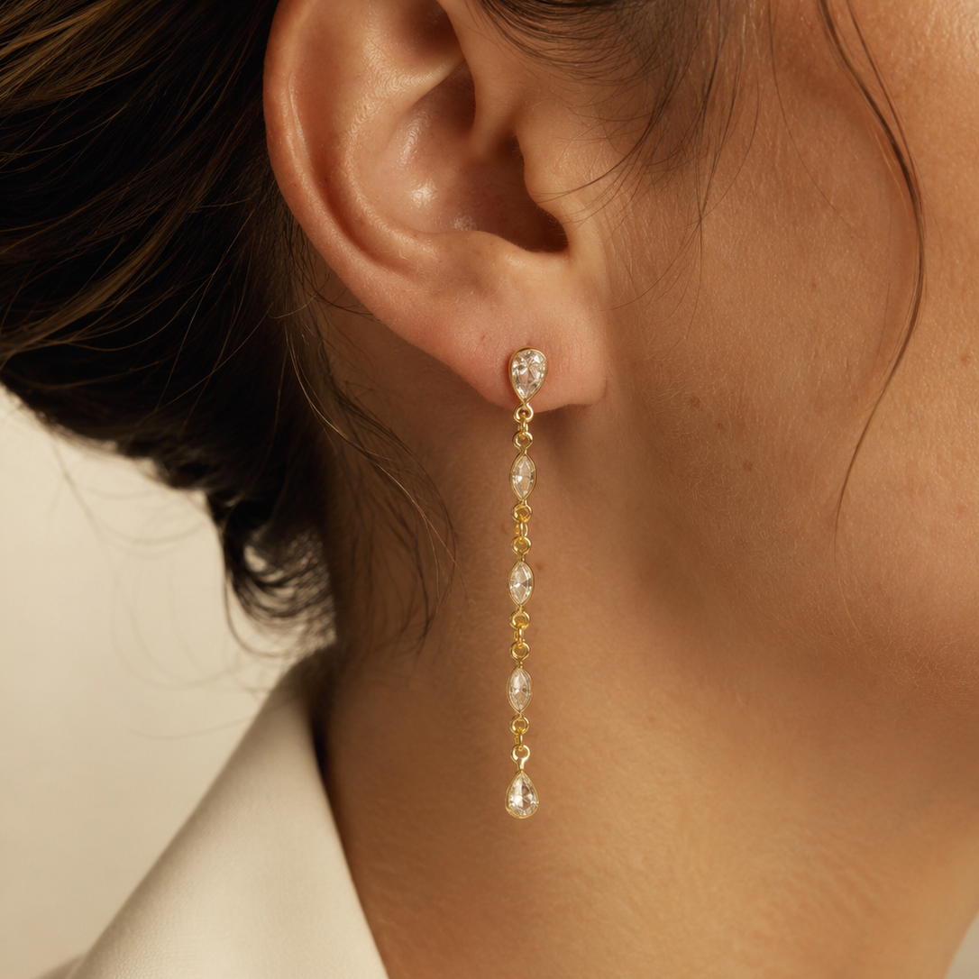 EARRINGS LONG THREAD CUBIC ZIRCONIA