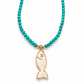 NECKLACE GREEN HOWLITE STONE WITH ENAMEL FISH