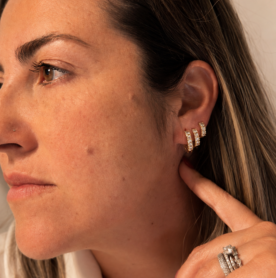 EARRING HOOPS TRIO SQUARE BAGUETTE CUBIC ZIRCONIA