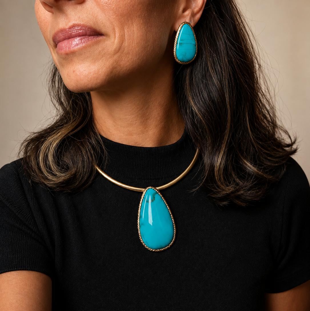 EARRINGS+NECKLACE MAXI RESIN TURQUOISE BLUE