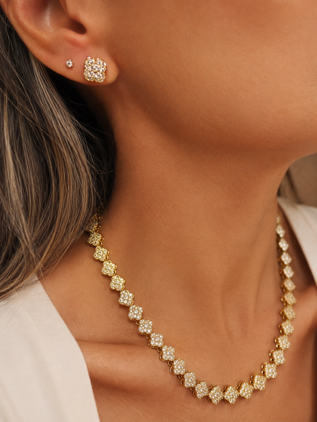 EARRINGS+NECKLACE SET RIVIERA CLOVER