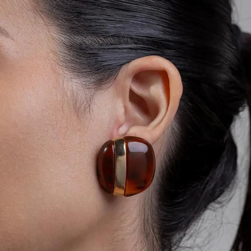 EARRINGS MAXI BUTTON RESIN BROWN LEOPARD PRINT