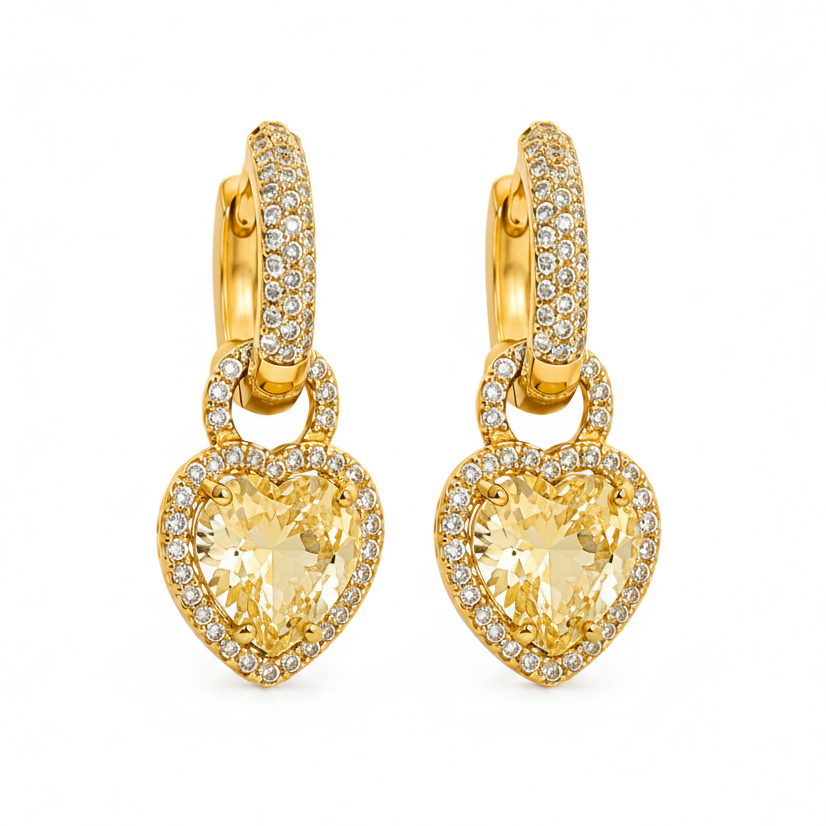 EARRING HOOPS HEARTS CUBIC ZIRCONIA NEW COLORS