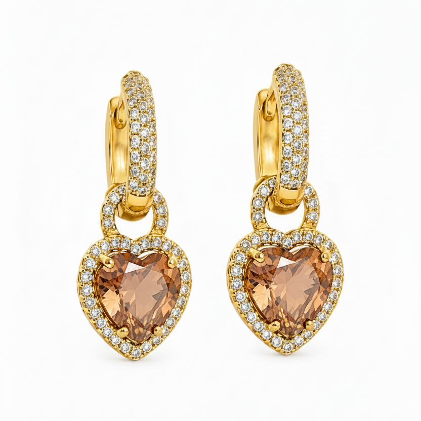 EARRING HOOPS HEARTS CUBIC ZIRCONIA NEW COLORS
