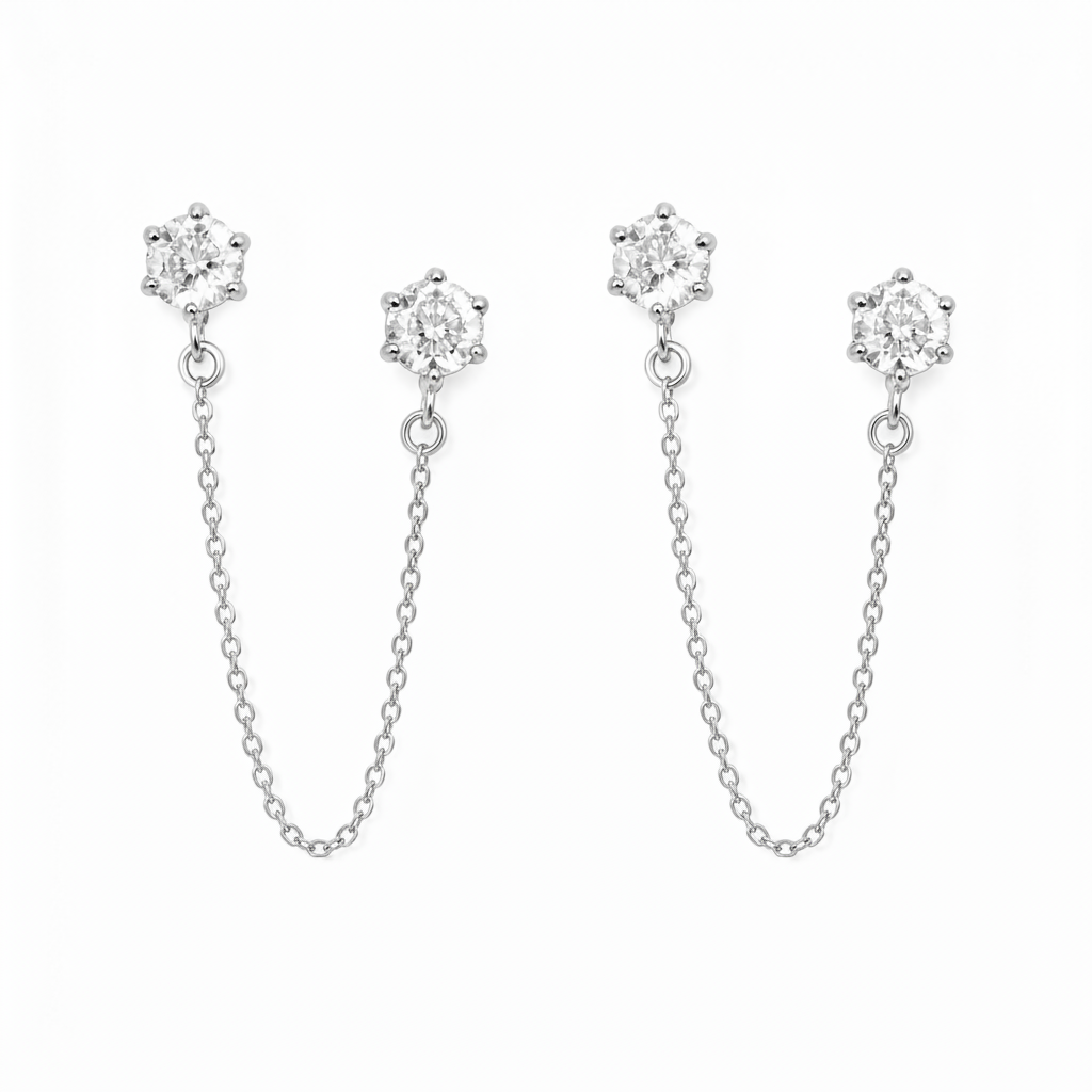 EARRING THREADER 2 CUBIC ZIRCONIAS