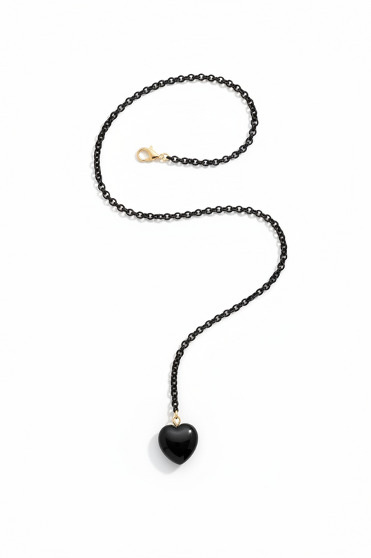 NECKLACE BLACK HEART TIE