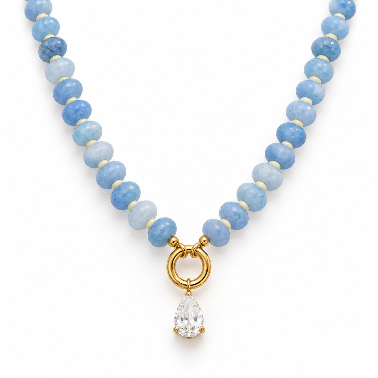 NECKLACE BLUE FUN BEADS WITH CUBIC ZIRCONIA PENDANT