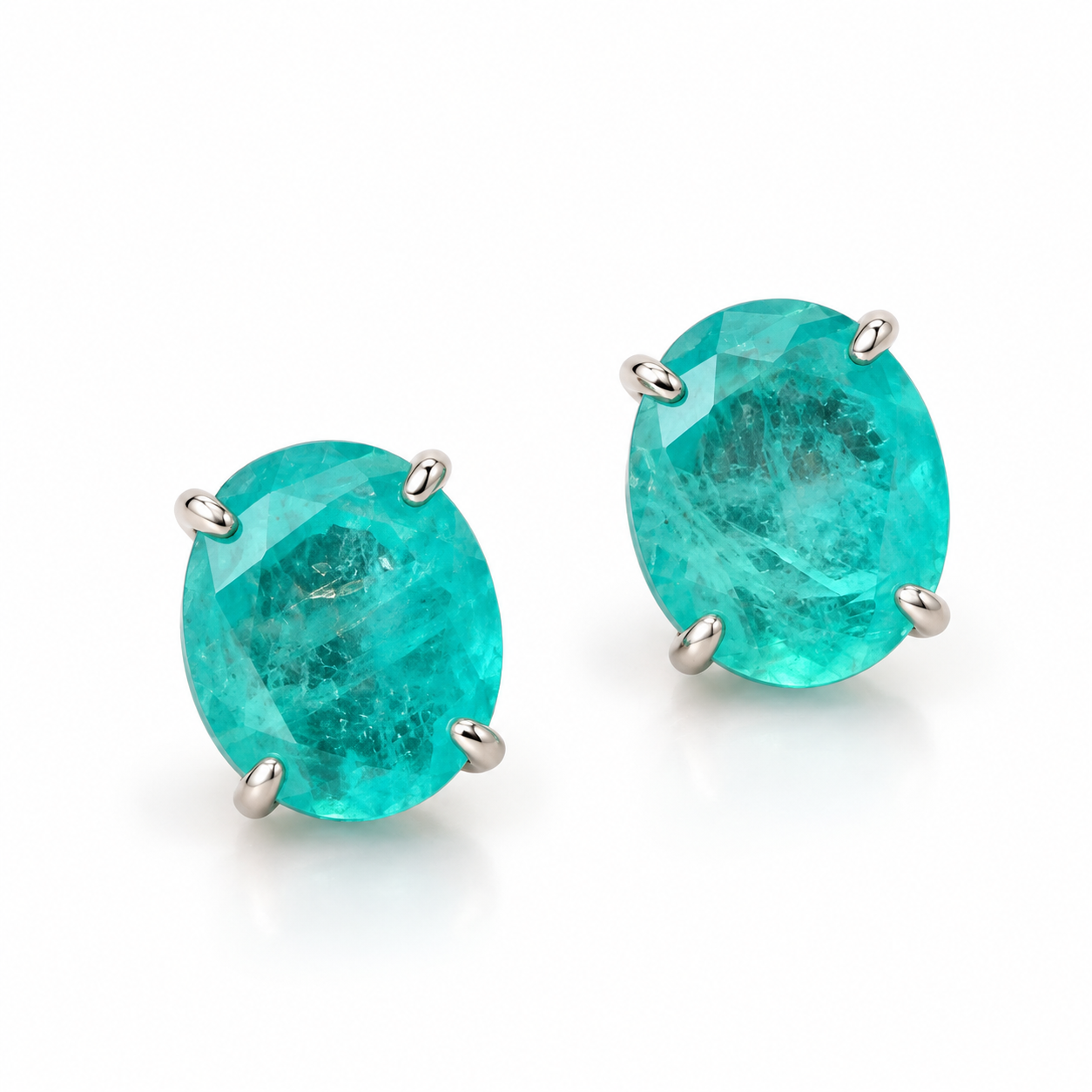 EARRING STUDS OVAL FUSION COLOMBIAN EMERALD CRYSTAL
