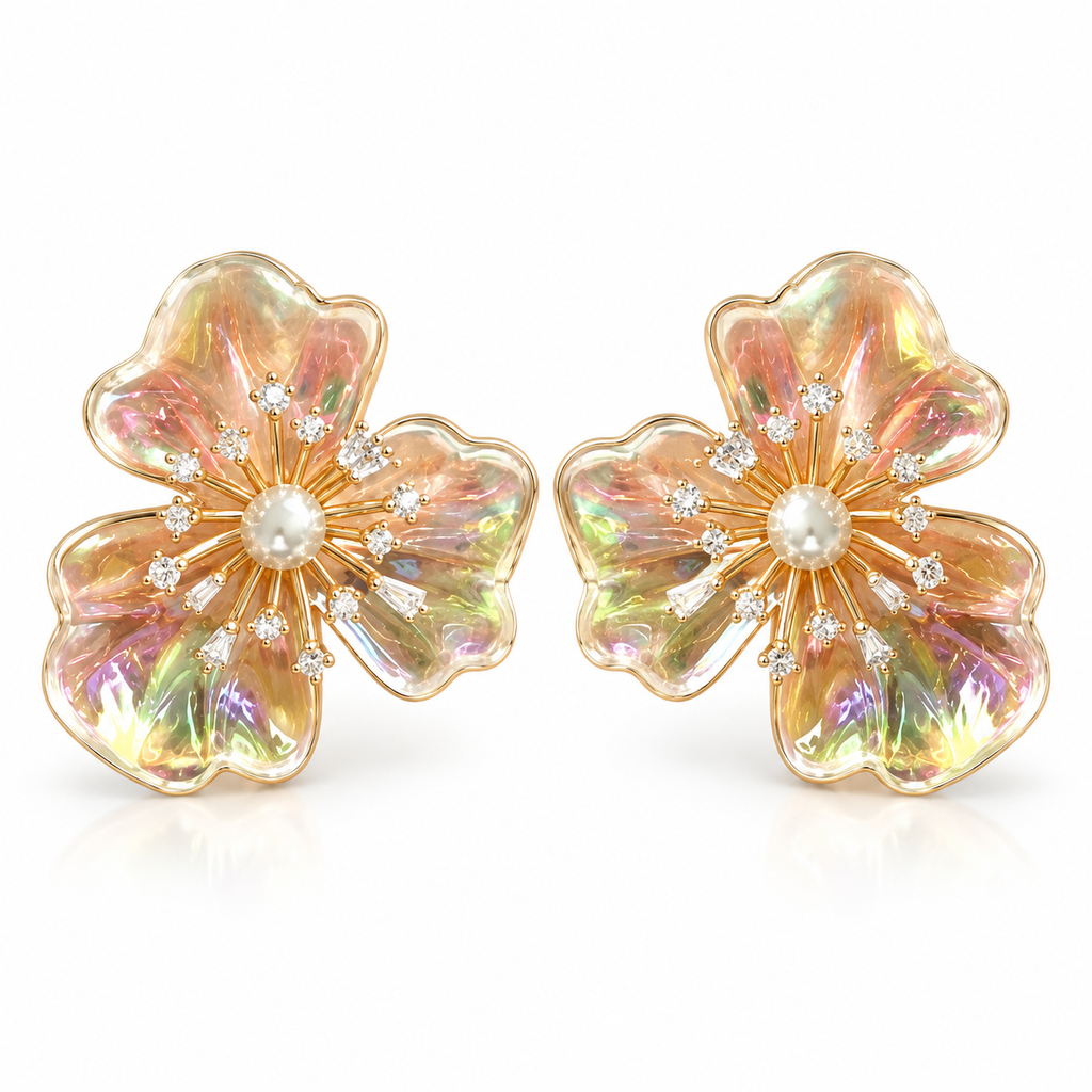 EARRINGS MAXI FLOWER WITH CUBIC ZIRCONIA AND PEARL