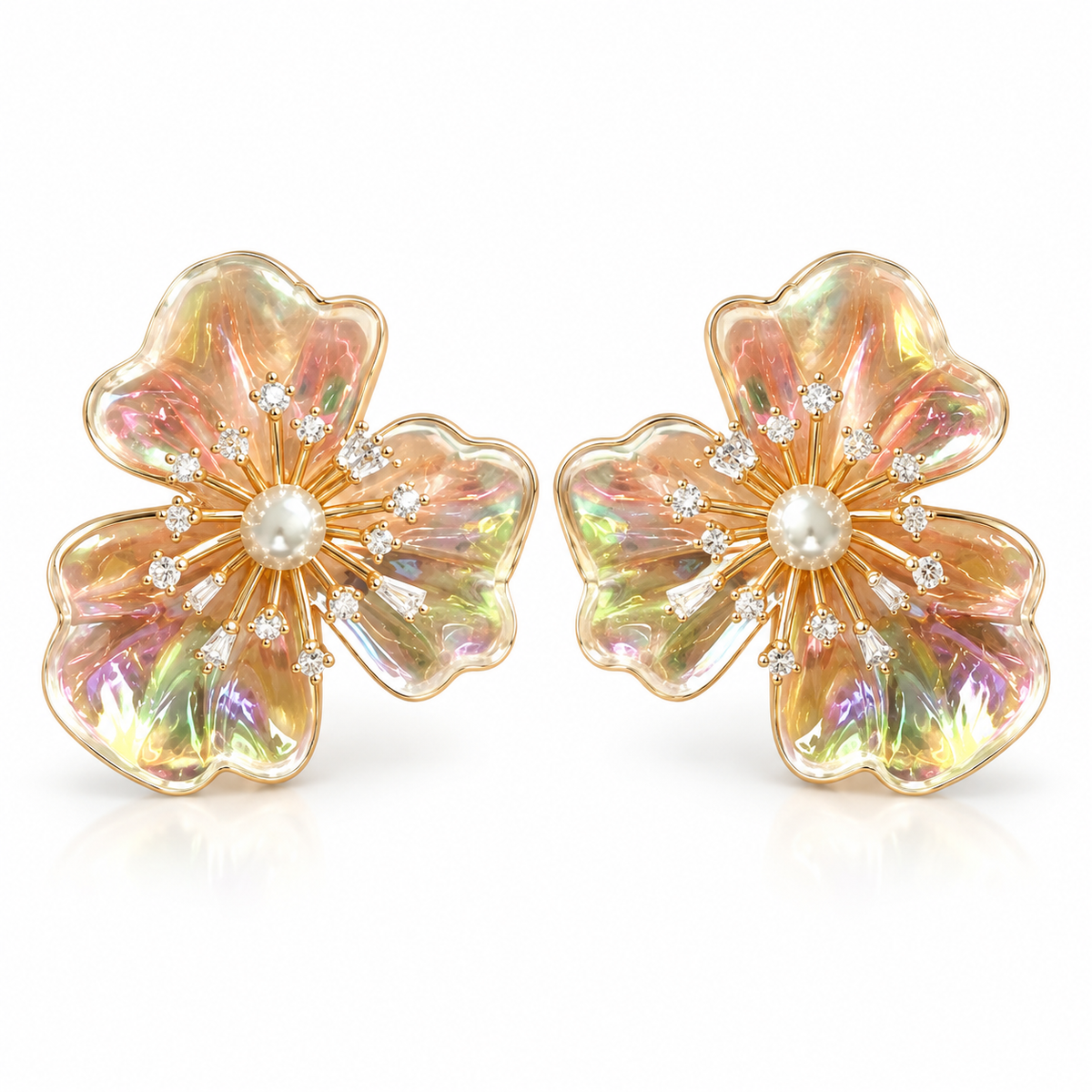 EARRINGS MAXI FLOWER WITH CUBIC ZIRCONIA AND PEARL