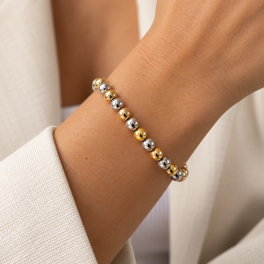 BRACELET SPHERES DUO PLATED GOLD/SILVER
