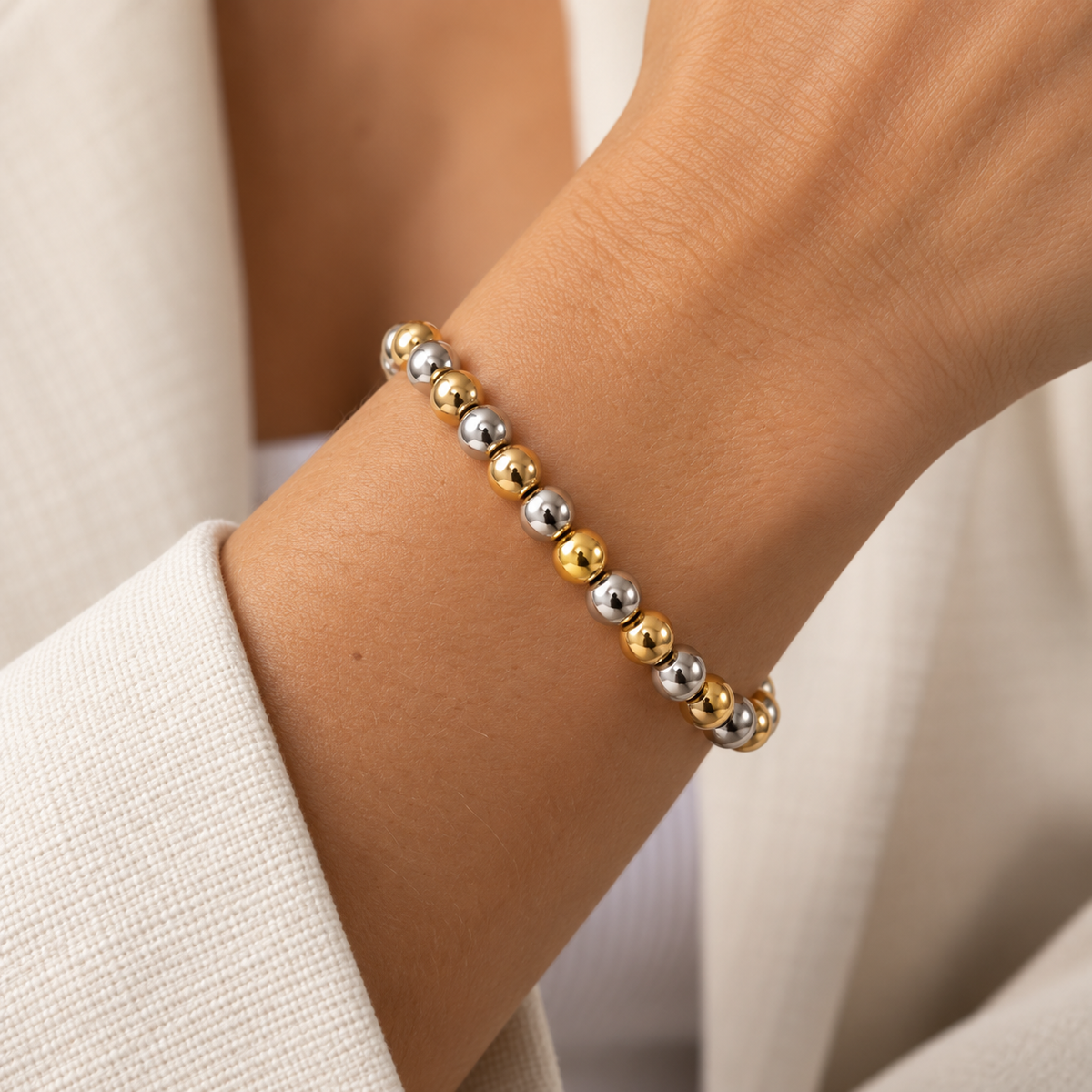BRACELET SPHERES DUO PLATED GOLD/SILVER