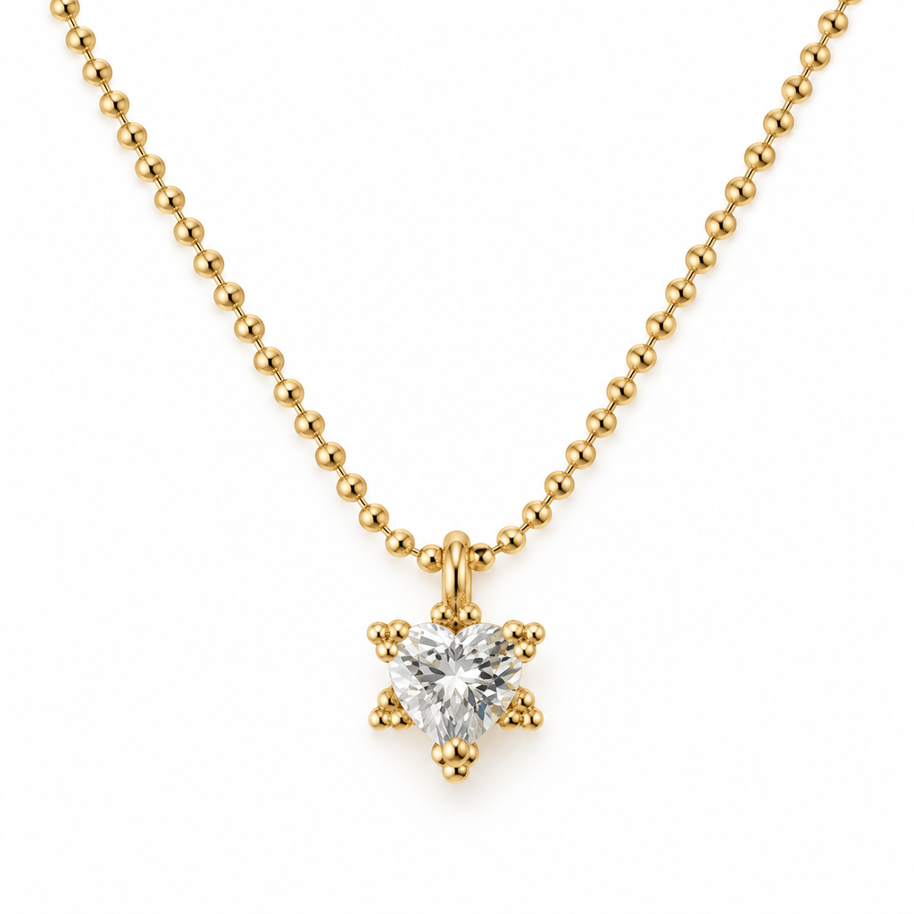 NECKLACE MINI SPHERES STAR/HEART CUBIC ZIRCONIA PENDANT