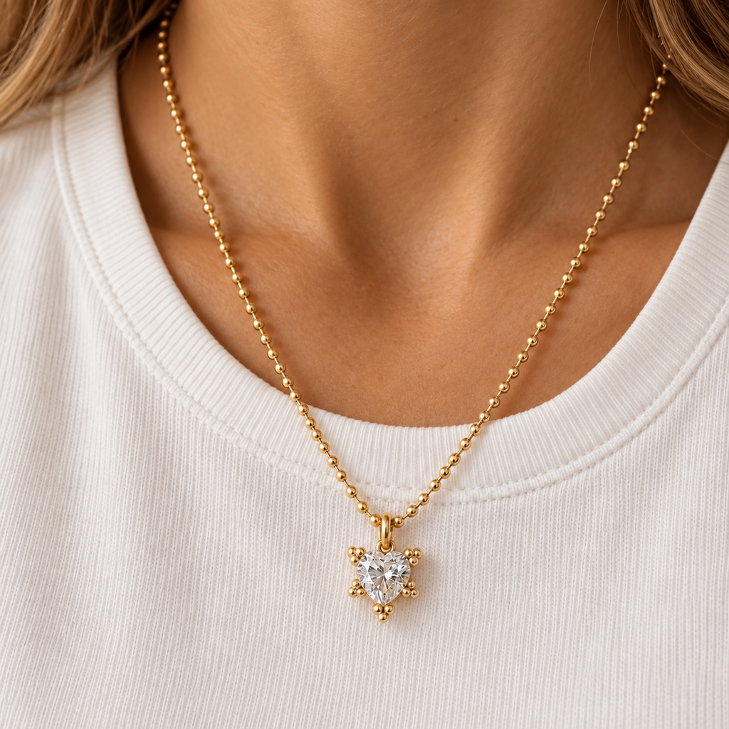 NECKLACE MINI SPHERES STAR/HEART CUBIC ZIRCONIA PENDANT