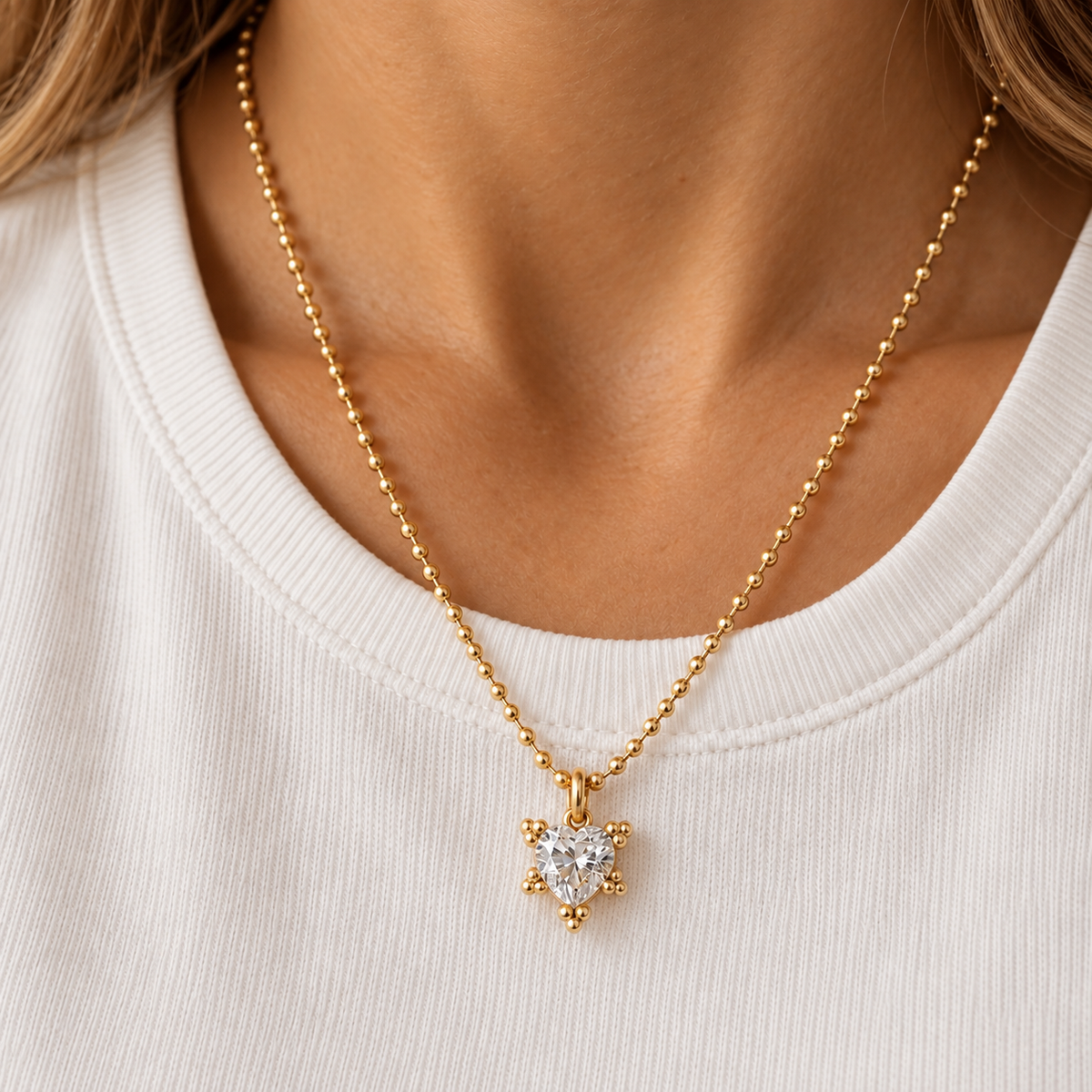 NECKLACE MINI SPHERES STAR/HEART CUBIC ZIRCONIA PENDANT