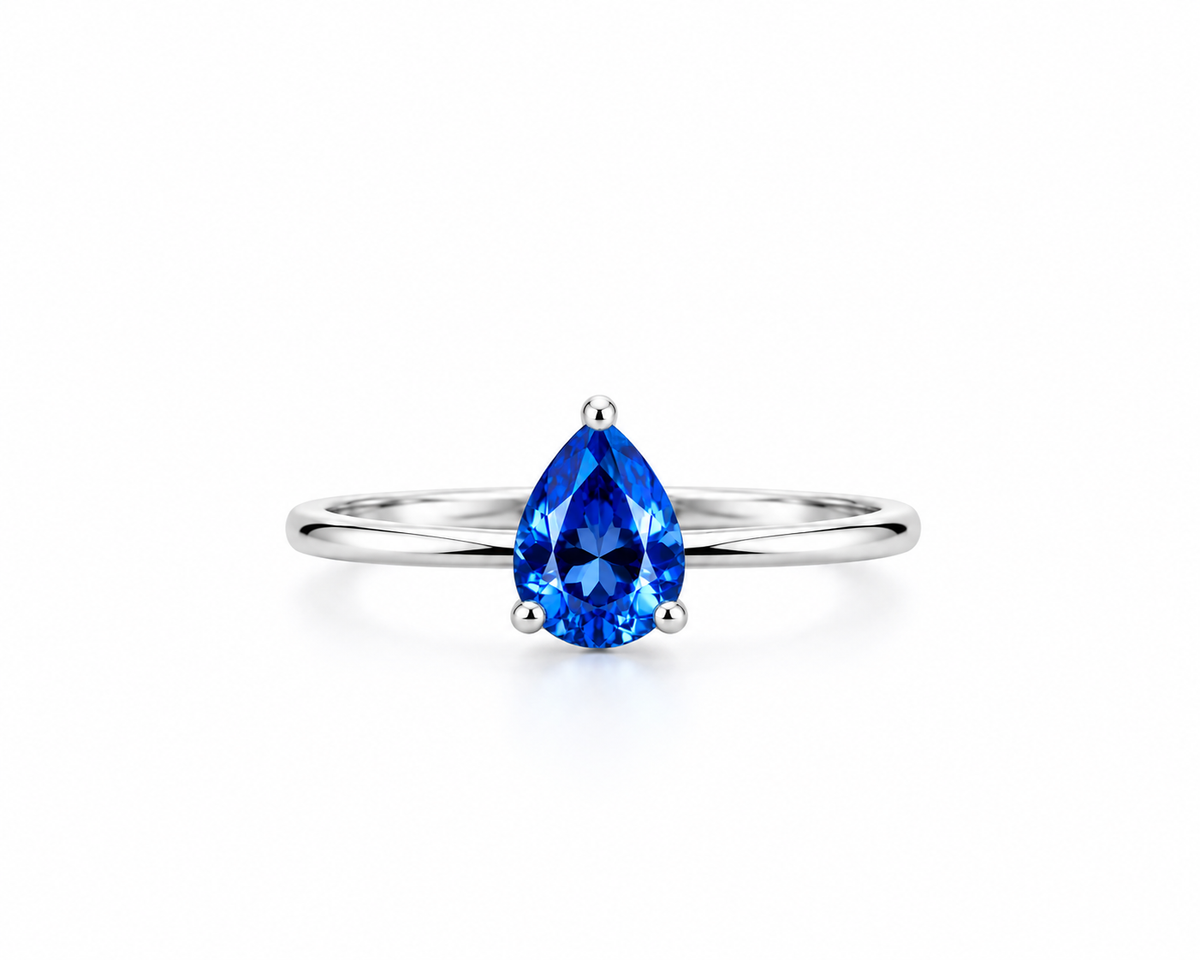 RING MINI TEAR DROP BLUE SAPPHIRE CUBIC ZIRCONIA