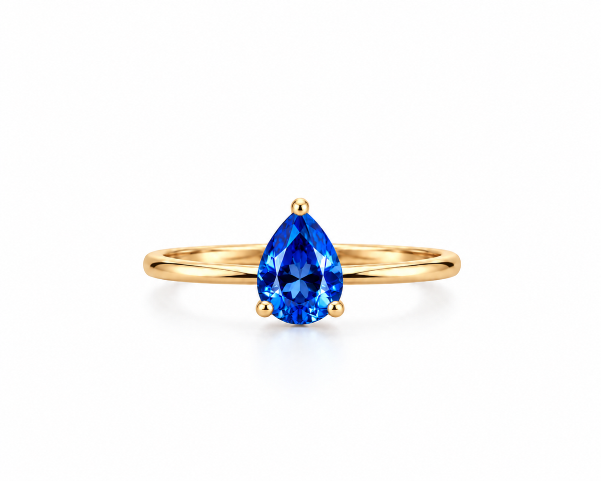 RING MINI TEAR DROP BLUE SAPPHIRE CUBIC ZIRCONIA