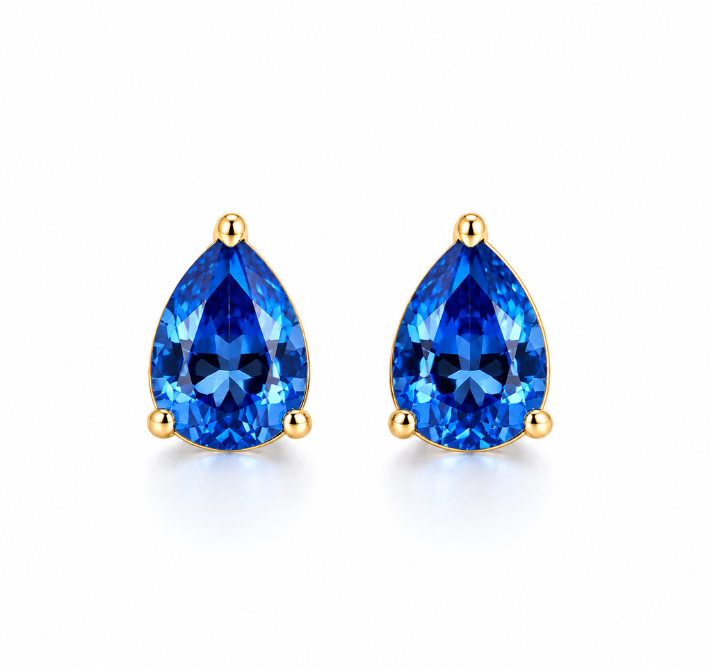 EARRING STUDS MINI TEAR DROP BLUE SAPPHIRE CUBIC ZIRCON