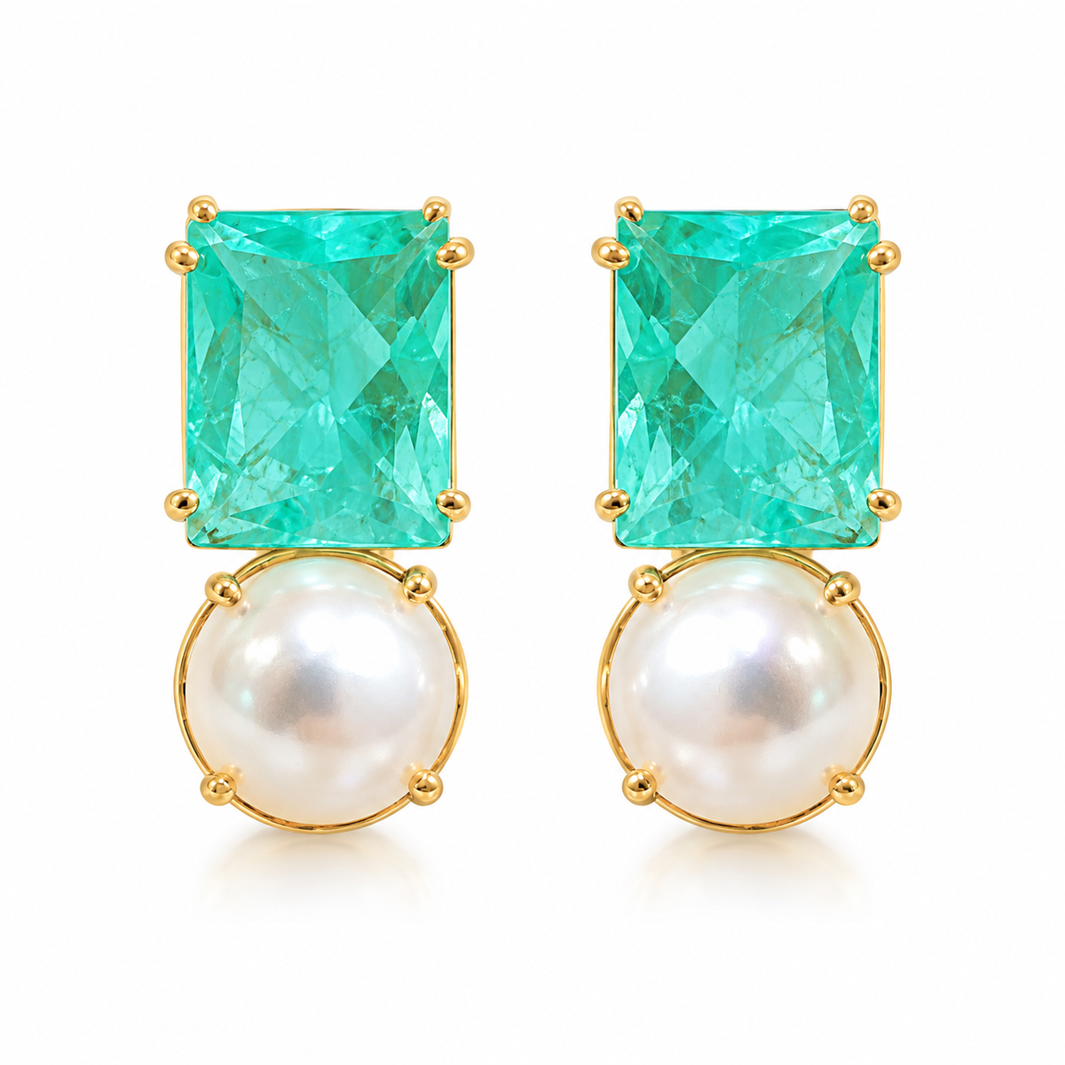 EARRINGS RECTANGLE CRYSTAL FUSION GREEN + PEARL