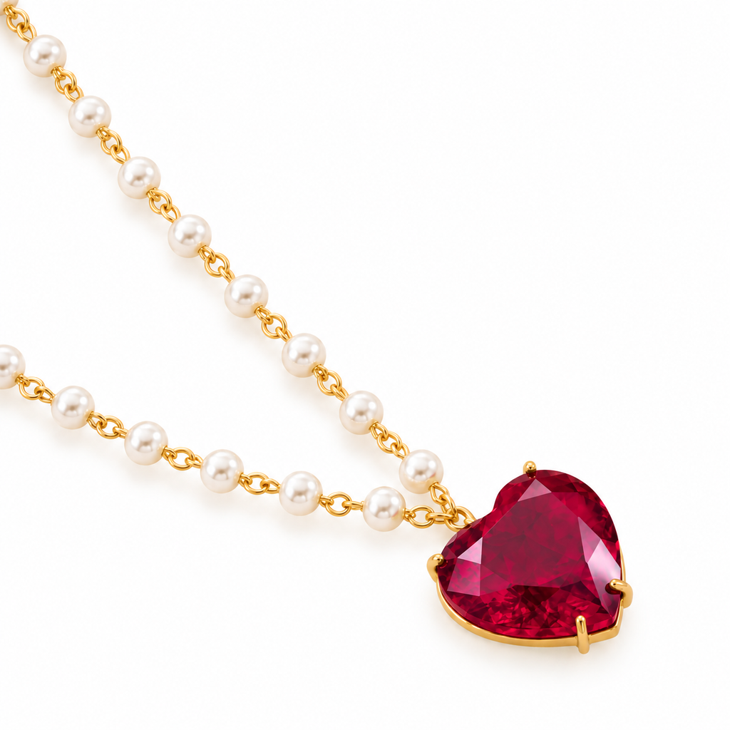 NECKLACE PEARLS FUSION CRYSTAL HEART