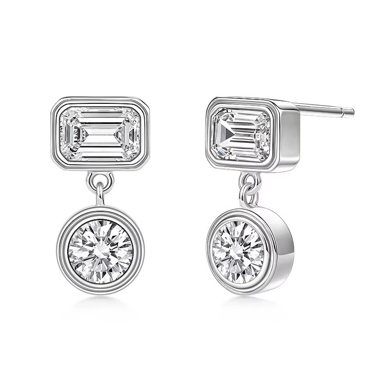 EARRINGS RECTANGLE CZ AND ROUND MOISSANITE 5MM