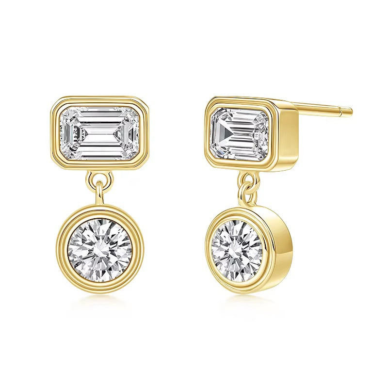 EARRINGS RECTANGLE CZ AND ROUND MOISSANITE 5MM
