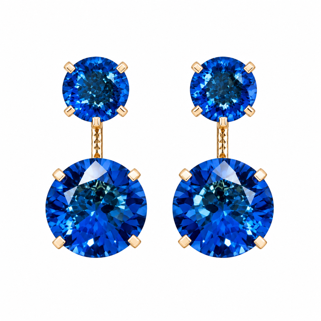 EARRINGS EAR JACKET BLUE SAPPHIRE CUBIC ZIRCONIA