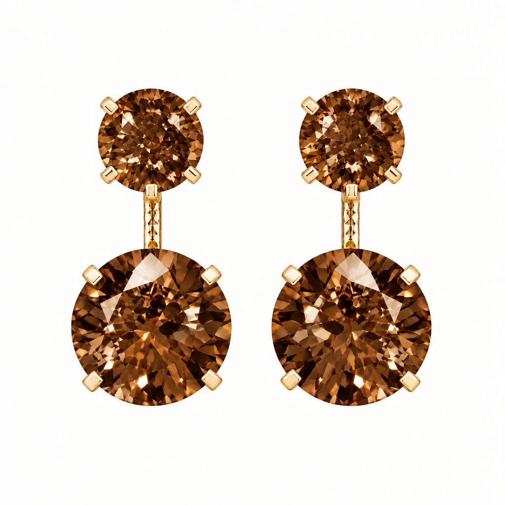 EARRING EAR JACKET BROWN CHOCOLATE CRYSTAL