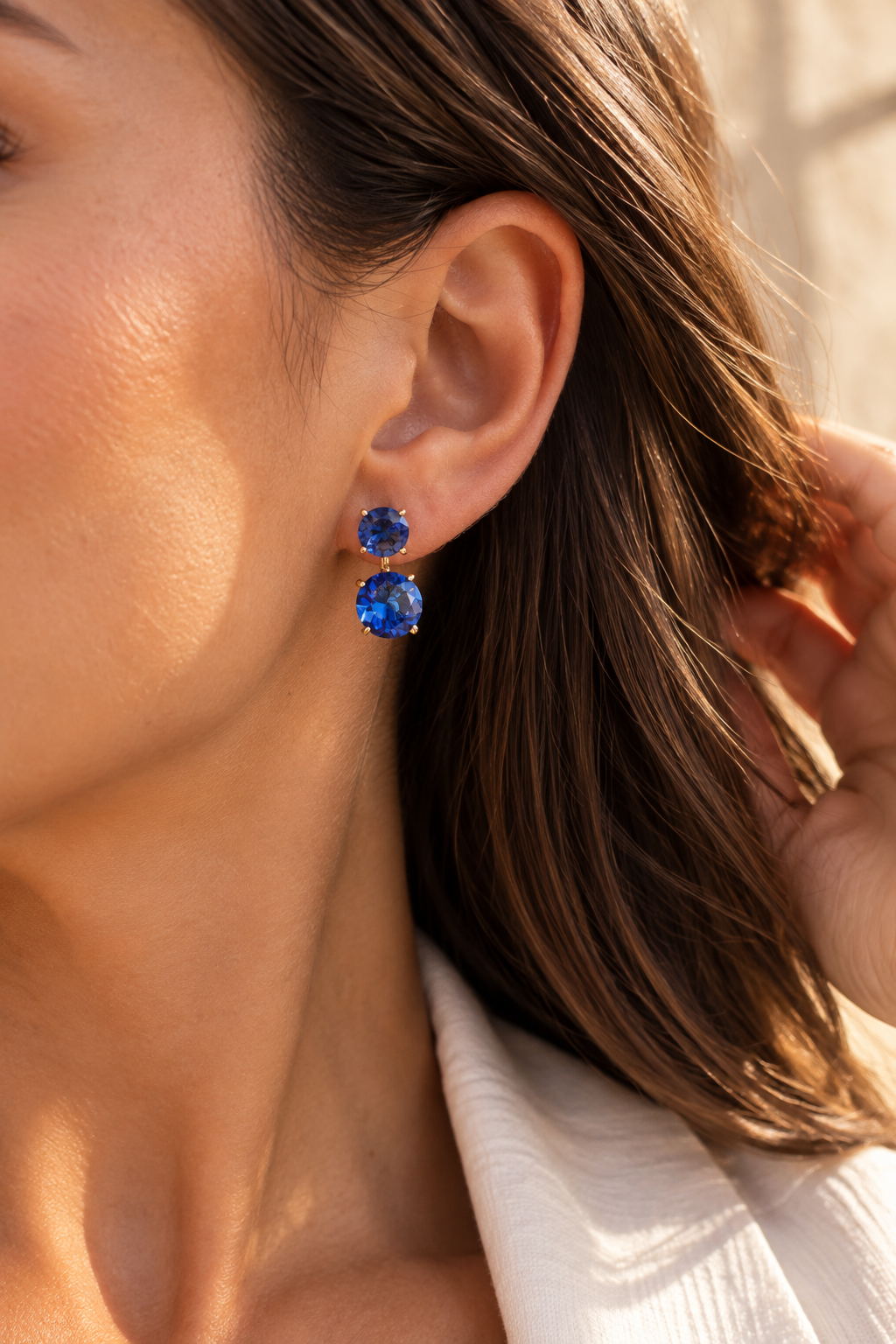 EARRINGS EAR JACKET BLUE SAPPHIRE CUBIC ZIRCONIA