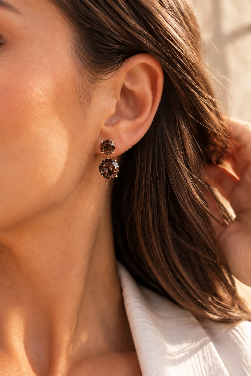 EARRING EAR JACKET BROWN CHOCOLATE CRYSTAL