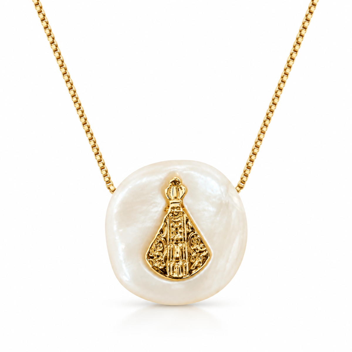 NECKLACE OUR LADY APARECIDA ON PEARL RESIN PENDANT