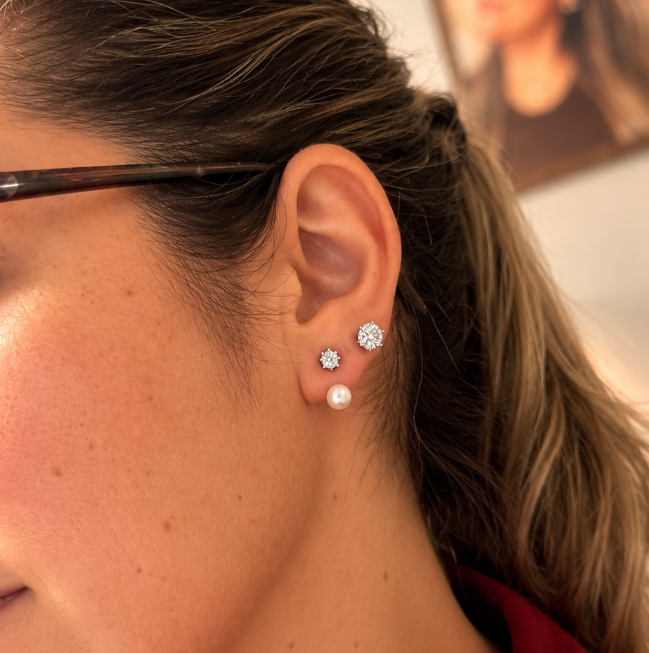 EARRINGS EAR JACKET CUBIC ZIRCONIA AND PEARL