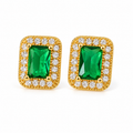 EARRING STUDS EMERALD GREEN HALO