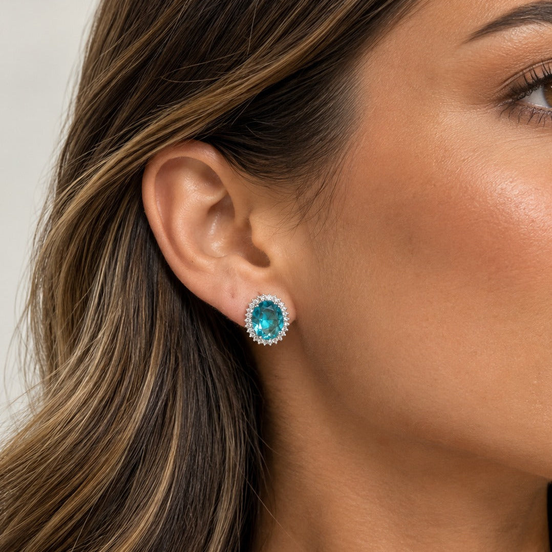 EARRING STUDS BLUE SKY ZIRCONIA HALO
