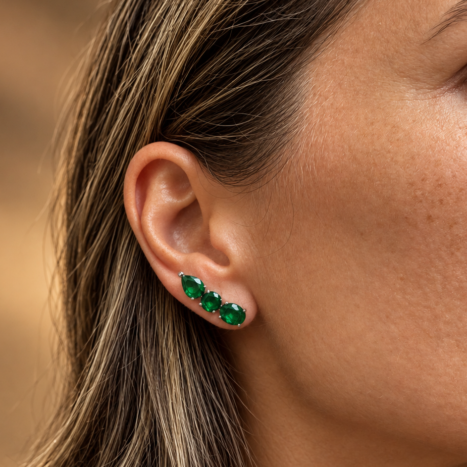 EARRING CLIMBERS EMERALD GREEN