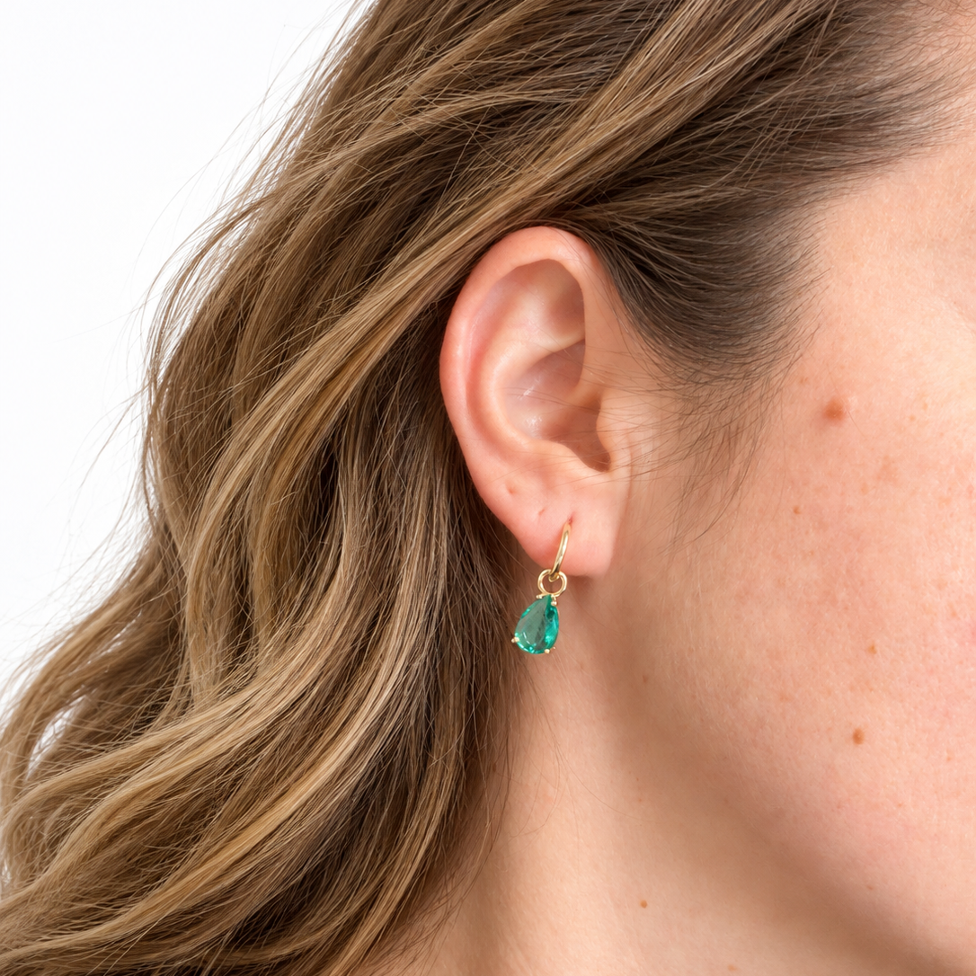 EARRING HOOPS TEARDROP GREEN