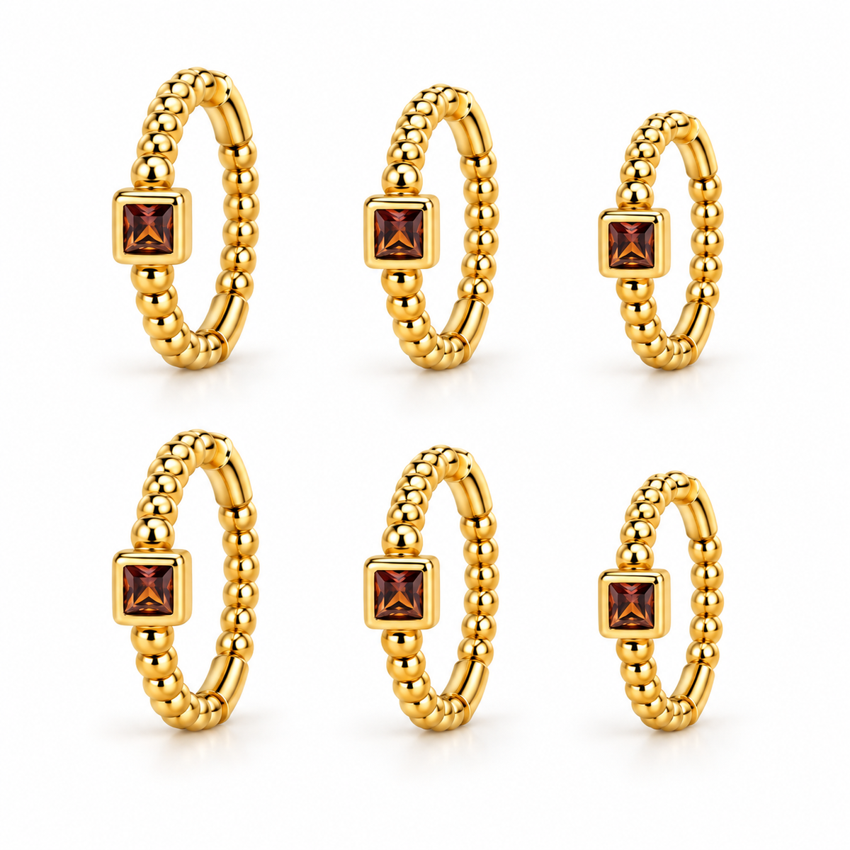 TRIO EARRING HOOPS BROWN MINI SQUARES