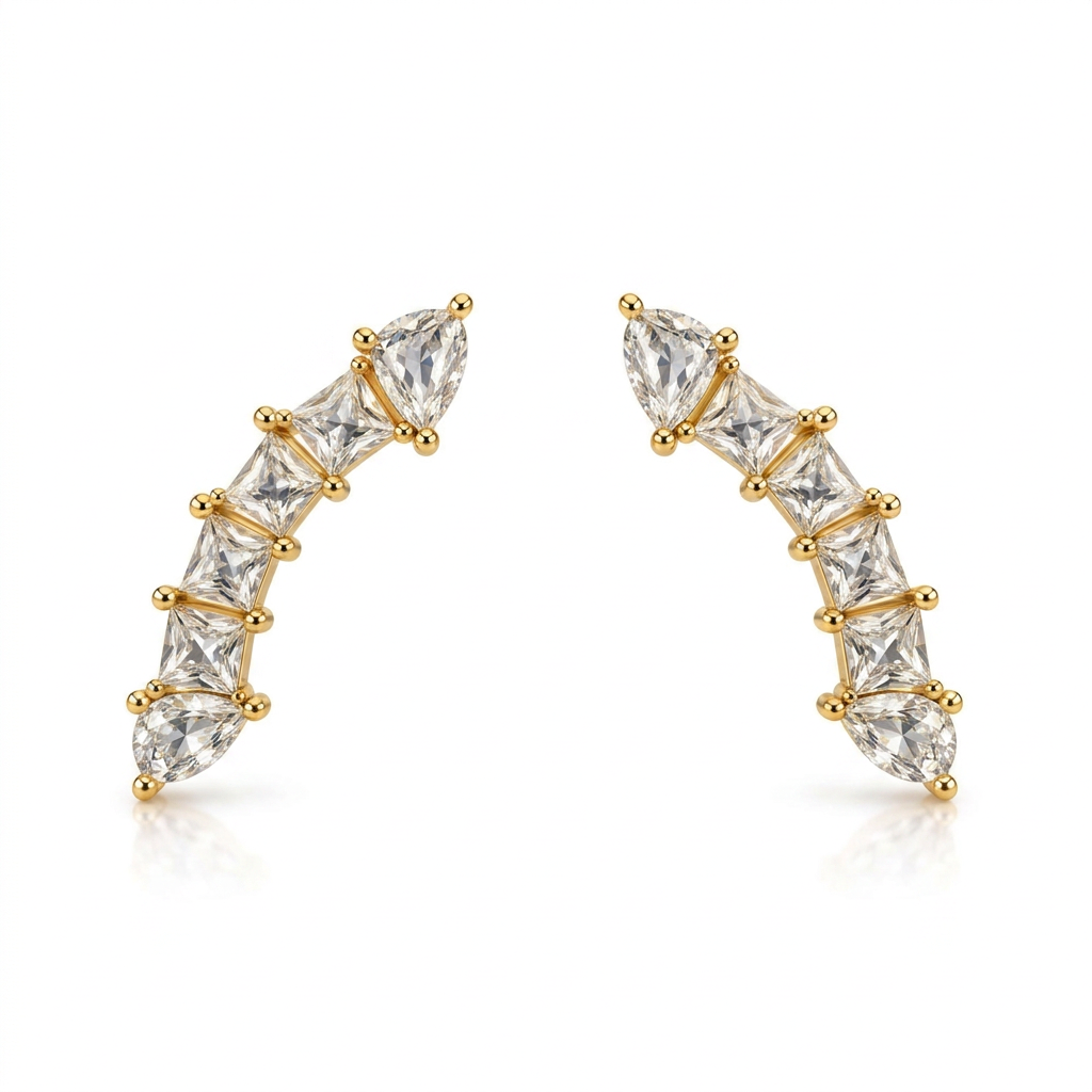 EARRING CLIMBERS GEOMETRIC CUBIC ZIRCONIA