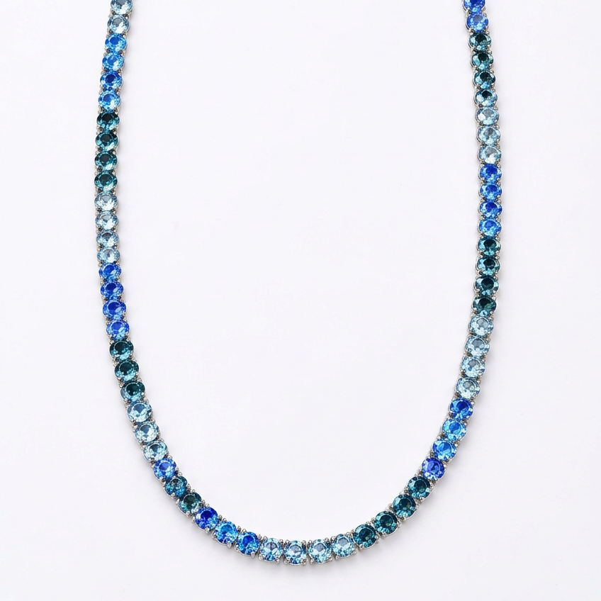 NECKLACE RIVIERA BLUE TONES CUBIC ZIRCONIA 4mm