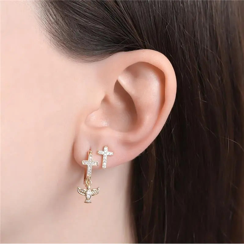 EARRINGS DUO HOLY SPIRIT AND CROSS CRYSTALS