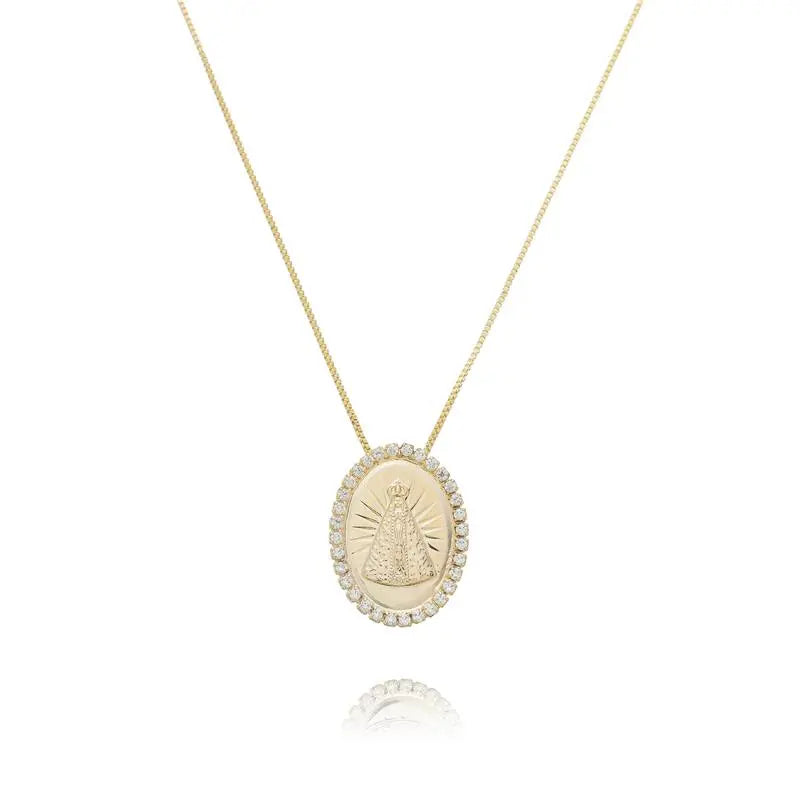 NECKLACE OUR LADY APARECIDA MEDAL WITH CRYSTALS II